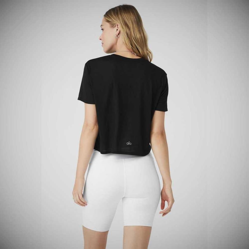 Alo Yoga Laid Back Tee Short Sleeve Damen Schwarz | MALFQE938