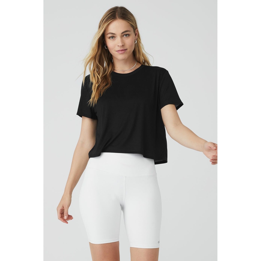 Alo Yoga Laid Back Tee Short Sleeve Damen Schwarz | MALFQE938