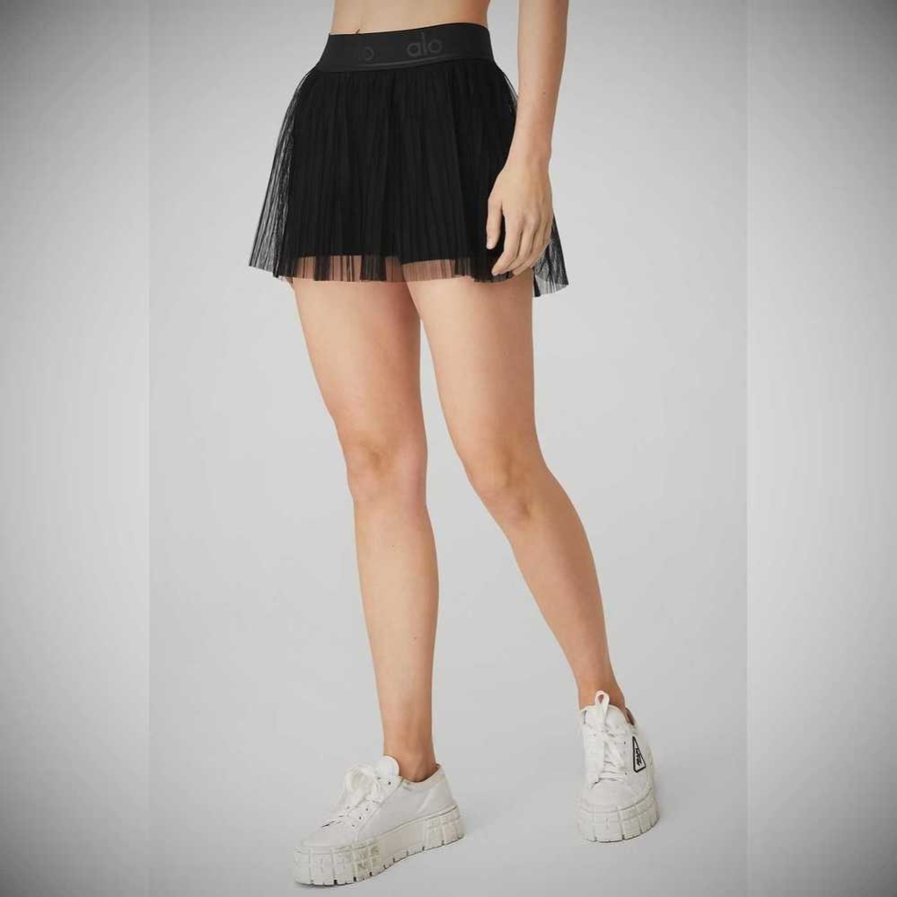 Alo Yoga Mesh Flirty Tennis Röcke Damen Schwarz | SDIMEL284