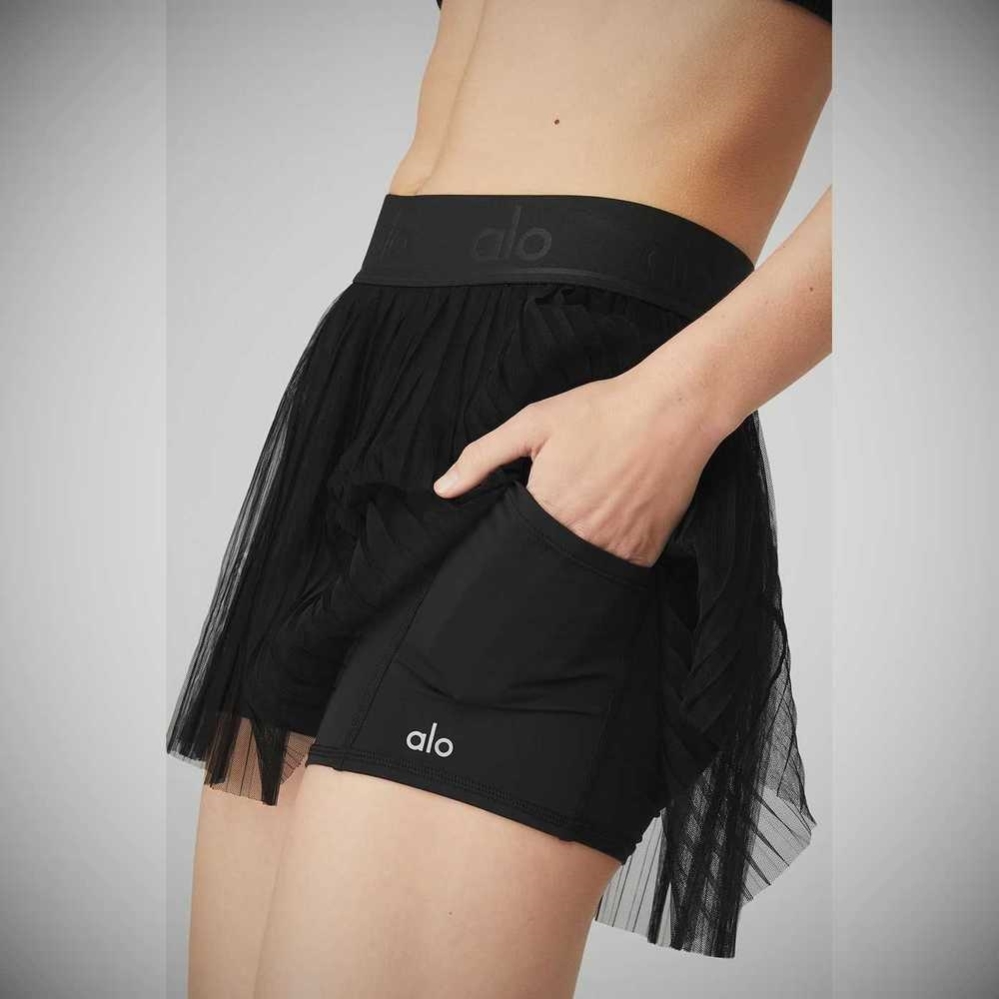 Alo Yoga Mesh Flirty Tennis Röcke Damen Schwarz | SDIMEL284