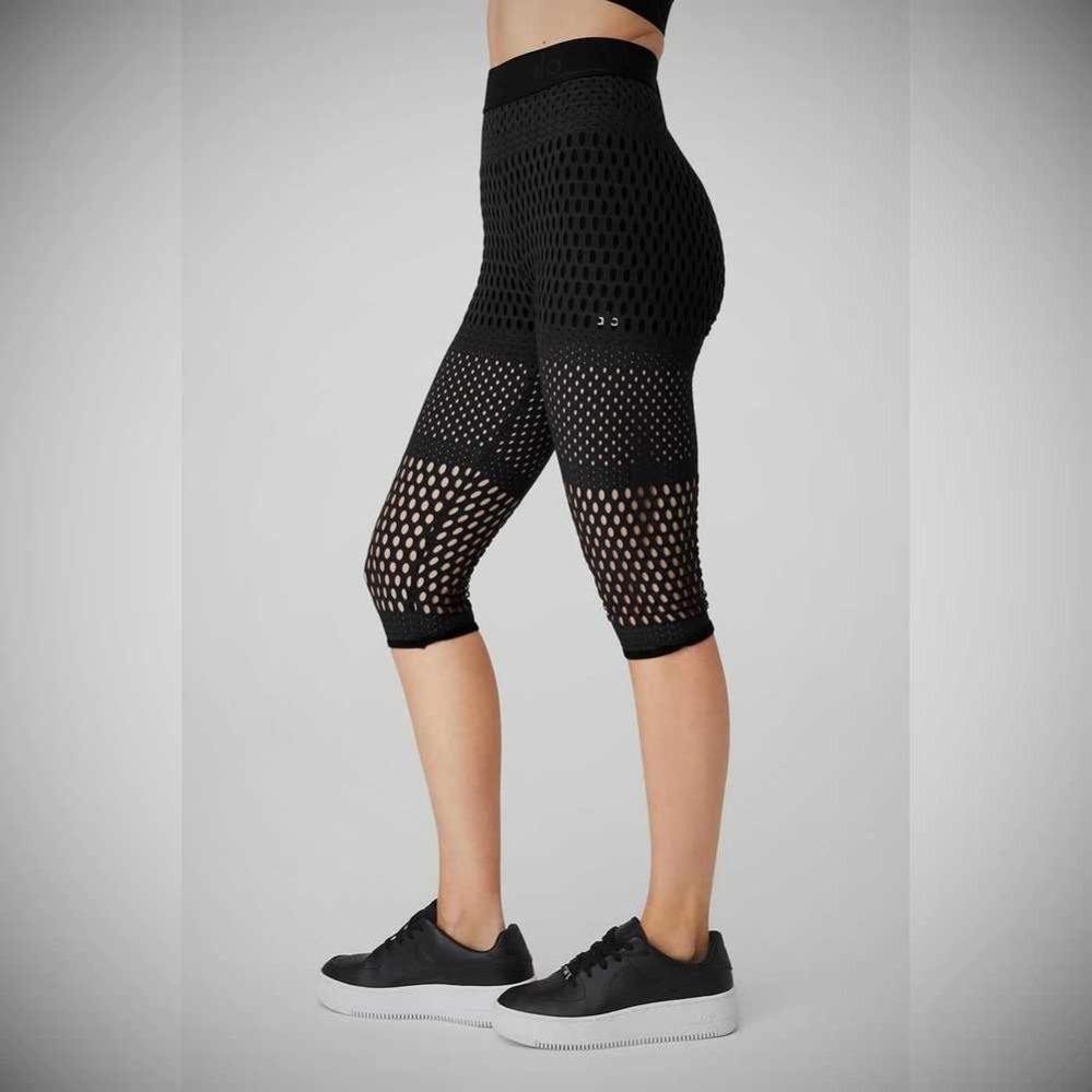 Alo Yoga Mesh High-Taille Haute Summer Caprihose Damen Schwarz | BOZWFD189