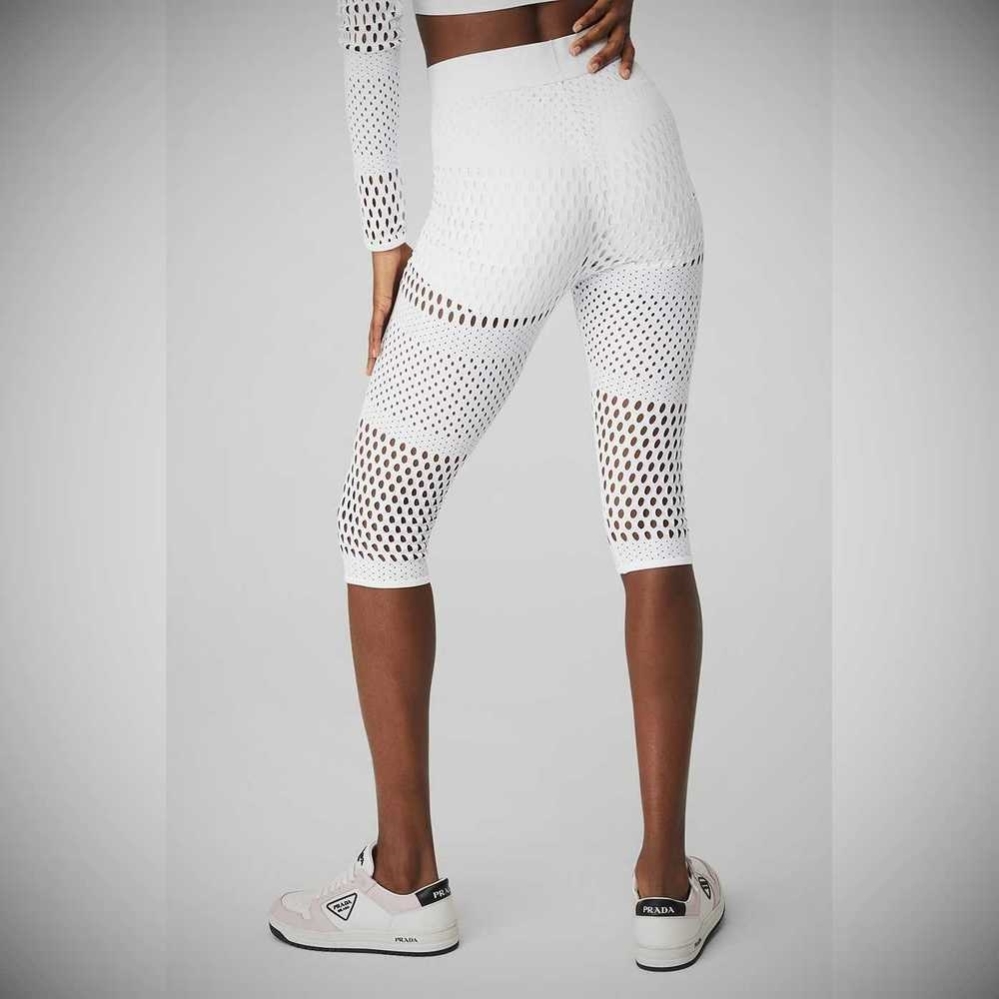 Alo Yoga Mesh High-Taille Haute Summer Caprihose Damen Weiß | OWTVHN690