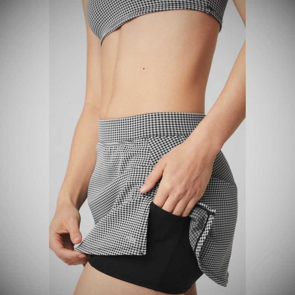 Alo Yoga Micro Houndstooth Tennis Röcke Damen Schwarz Weiß | LODTBK247