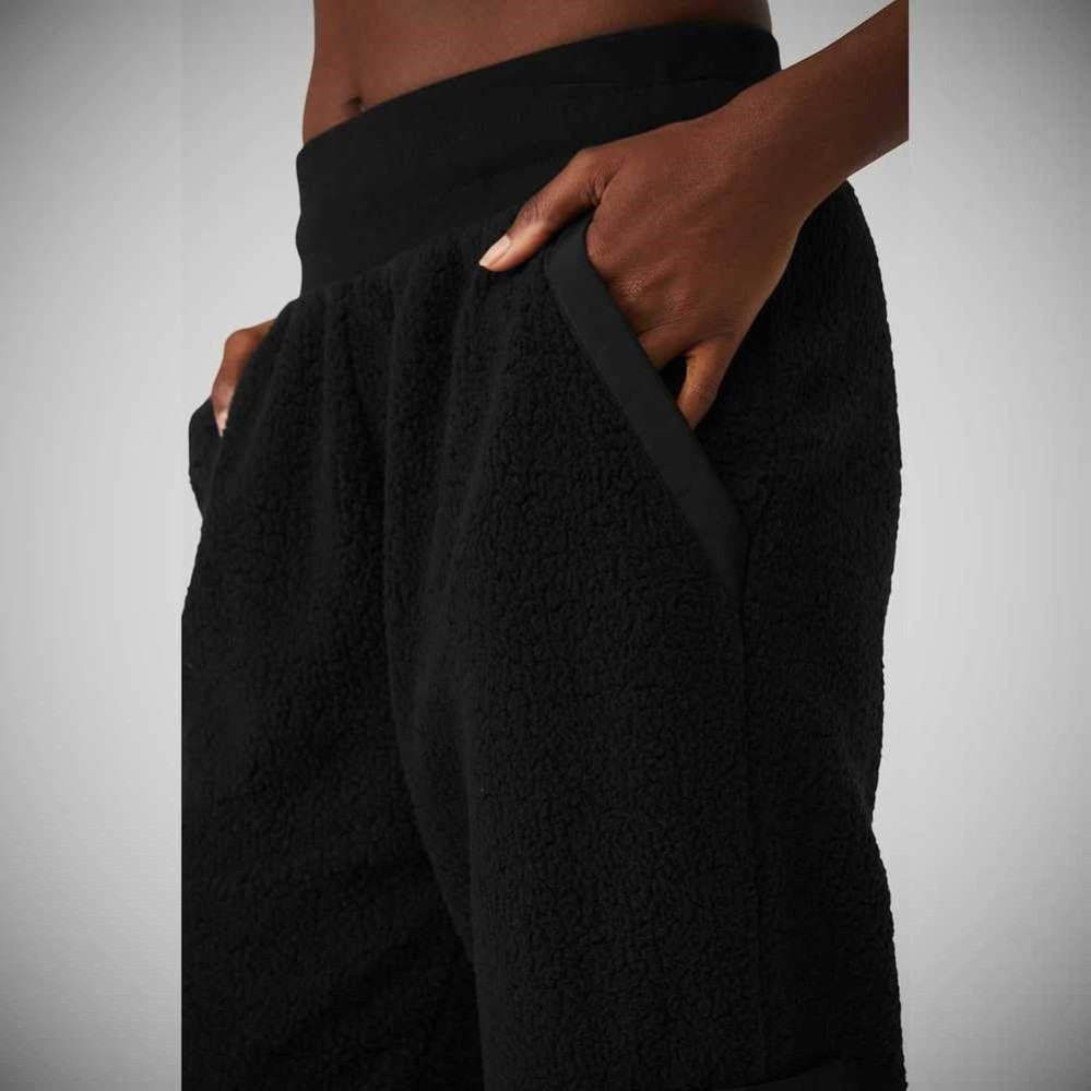 Alo Yoga Micro Sherpa High-Taille Solstice Sweathose Damen Schwarz | FTCUIB396