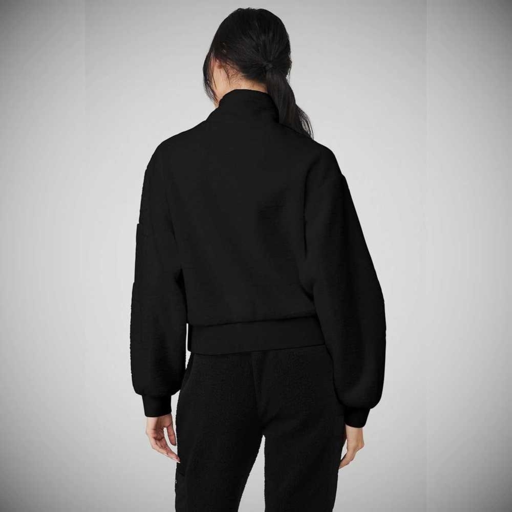 Alo Yoga Micro Sherpa Solstice Coverup Jacke Damen Schwarz | EDIGYP185