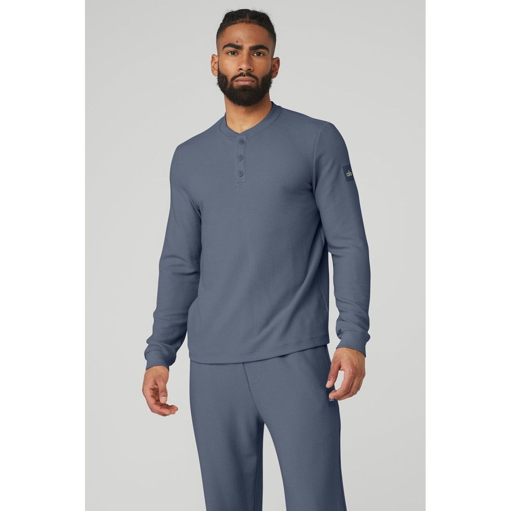 Alo Yoga Micro Waffle Fast Break Henley Long Sleeve Herren Grau | AJCHSW047