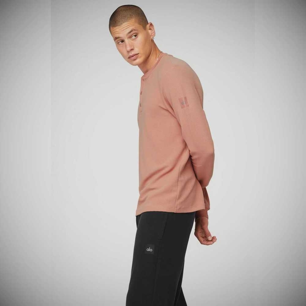 Alo Yoga Micro Waffle Fast Break Henley Oberbekleidung Herren Rosa Grau | DKXVRJ809