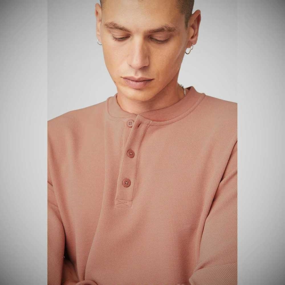 Alo Yoga Micro Waffle Fast Break Henley Oberbekleidung Herren Rosa Grau | DKXVRJ809