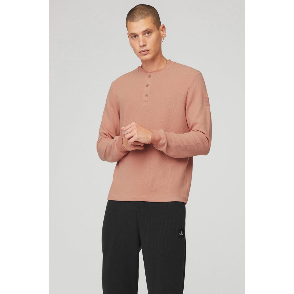 Alo Yoga Micro Waffle Fast Break Henley Oberbekleidung Herren Rosa Grau | DKXVRJ809