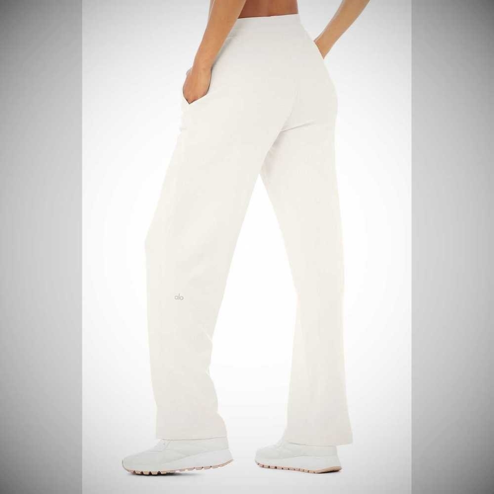 Alo Yoga Micro Waffle High-Taille Pleasant Weite Leg Hose Damen Weiß | ETZLWF210