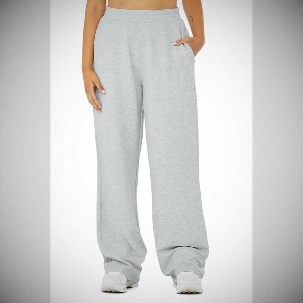 Alo Yoga Micro Waffle High-Taille Pleasant Weite Leg Hose Damen Grau | RLWUYA785