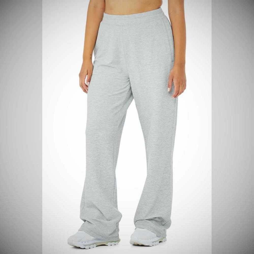 Alo Yoga Micro Waffle High-Taille Pleasant Weite Leg Hose Damen Grau | RLWUYA785