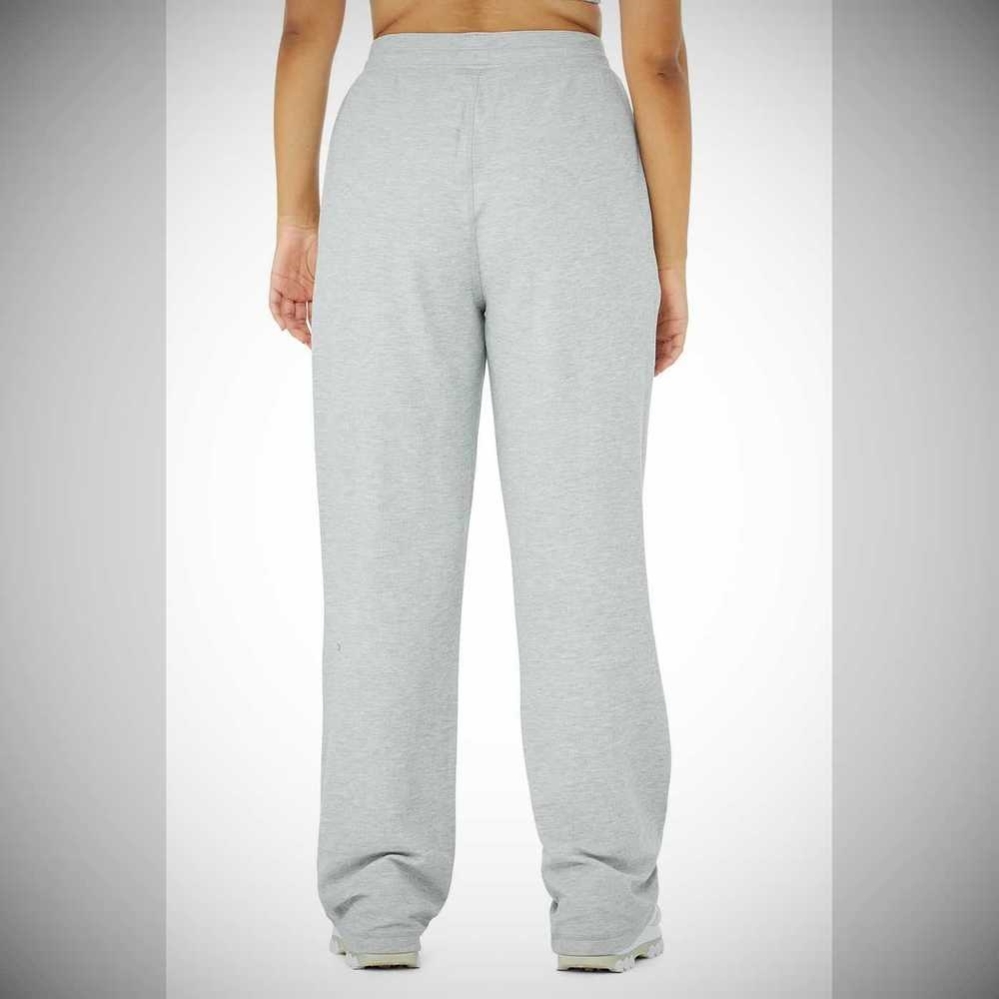 Alo Yoga Micro Waffle High-Taille Pleasant Weite Leg Hose Damen Grau | RLWUYA785