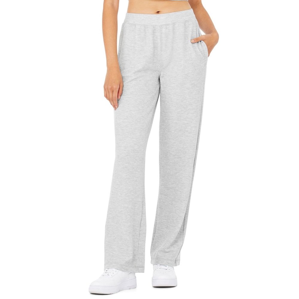 Alo Yoga Micro Waffle High-Taille Pleasant Weite Leg Hose Damen Grau | RLWUYA785