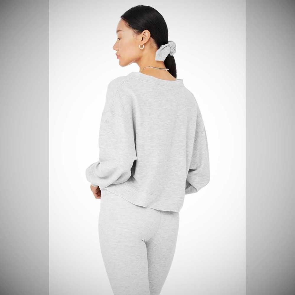 Alo Yoga Micro Waffle Pleasant Cropped Henley Sweatshirts Damen Grau | IAYQUD841