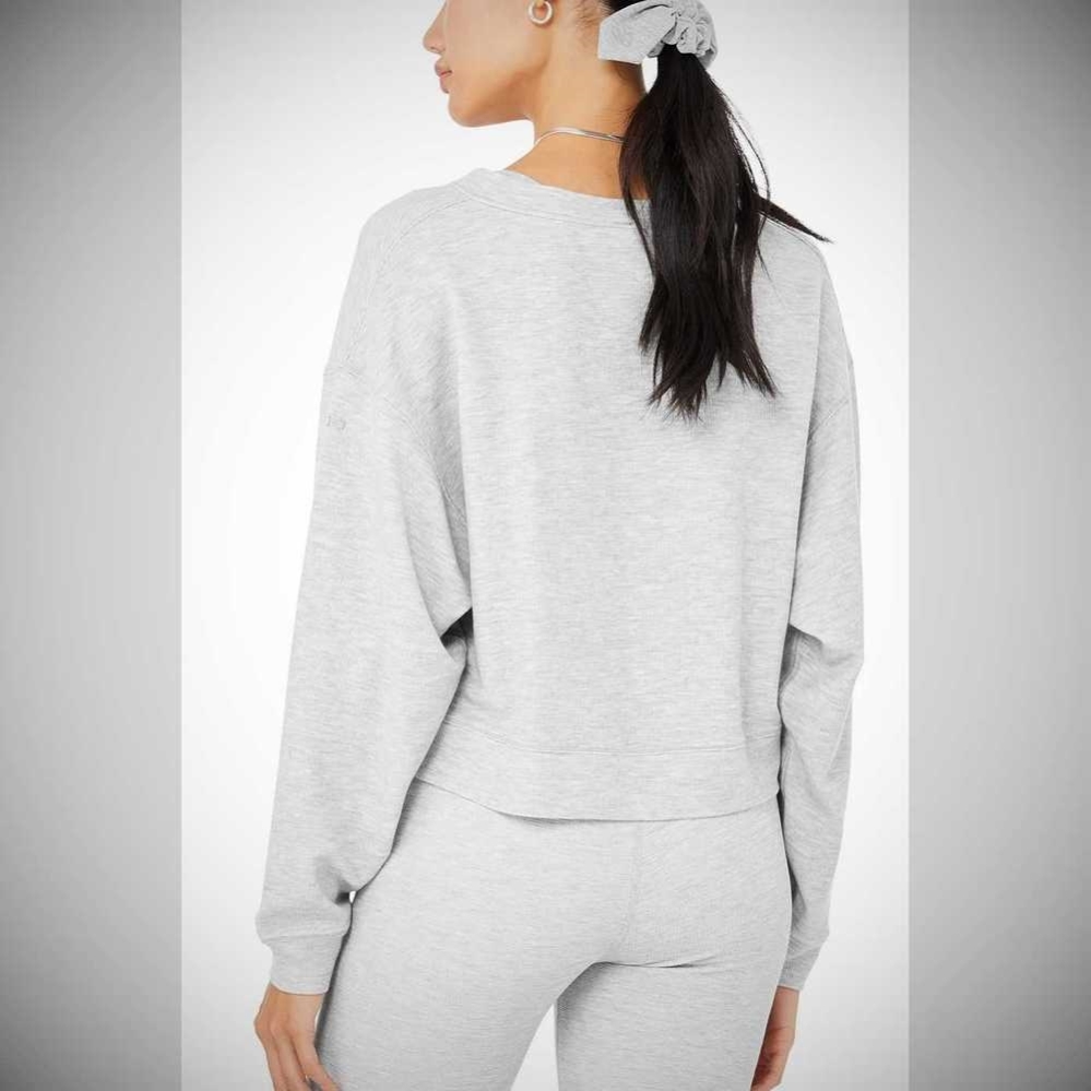 Alo Yoga Micro Waffle Pleasant Cropped Henley Sweatshirts Damen Grau | IAYQUD841