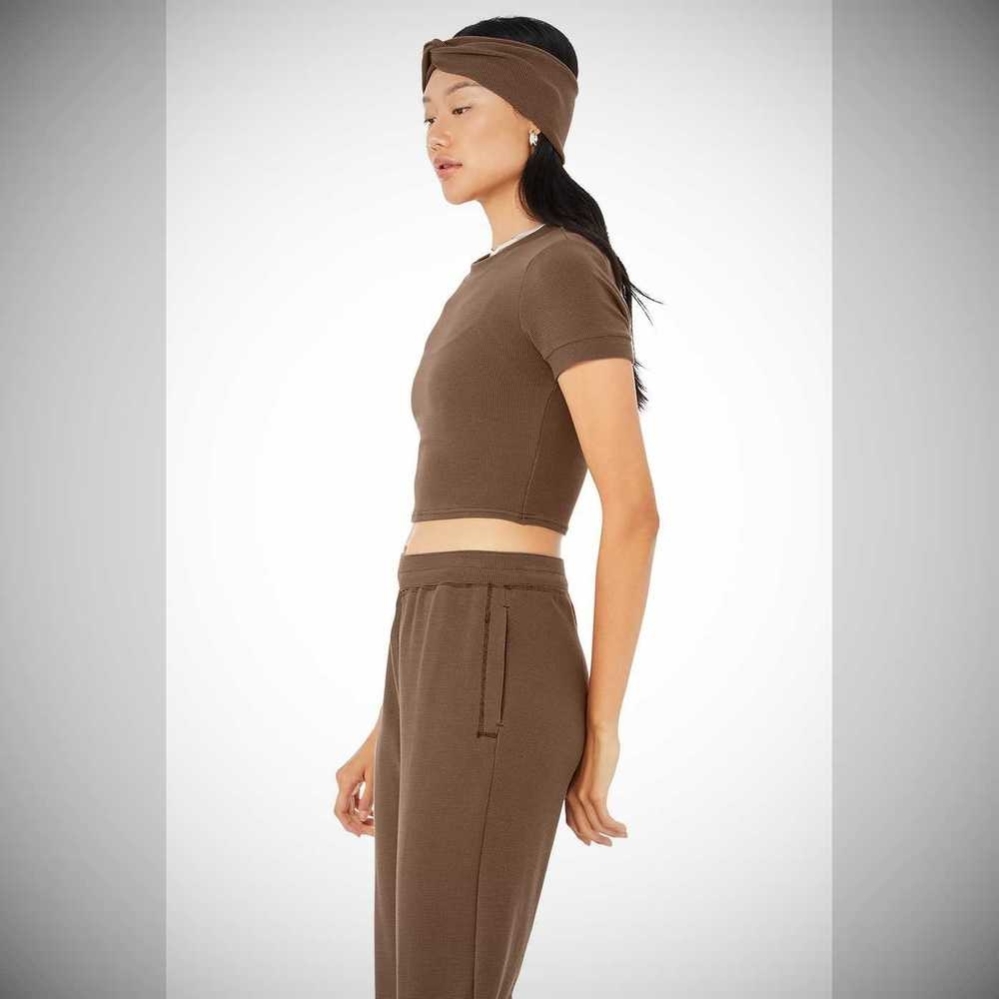 Alo Yoga Micro Waffle Sierra Top Short Sleeve Damen Kaffee | GHQWRI740