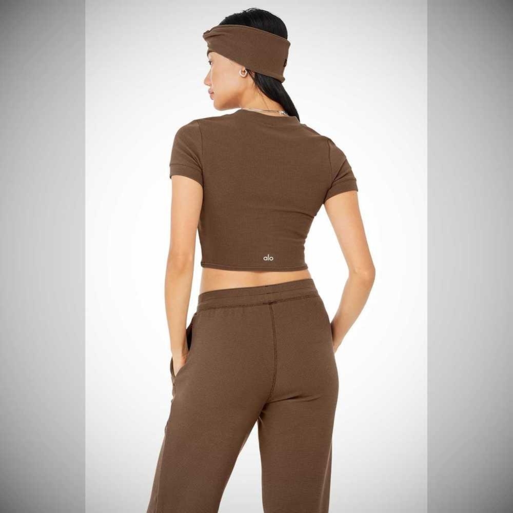 Alo Yoga Micro Waffle Sierra Top Short Sleeve Damen Kaffee | GHQWRI740