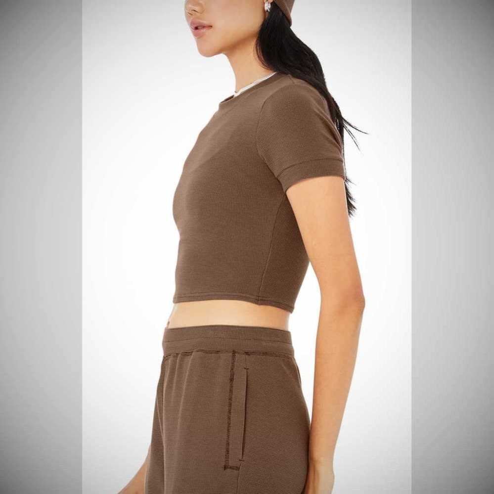 Alo Yoga Micro Waffle Sierra Top Short Sleeve Damen Kaffee | GHQWRI740