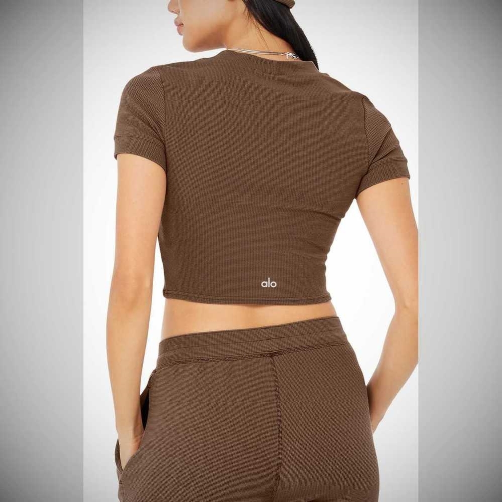 Alo Yoga Micro Waffle Sierra Top Short Sleeve Damen Kaffee | GHQWRI740