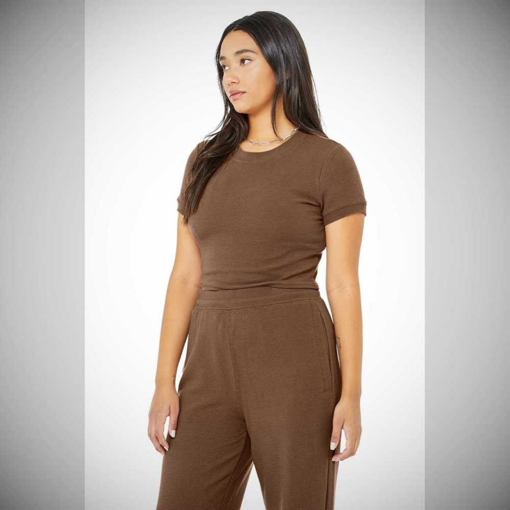 Alo Yoga Micro Waffle Sierra Top Short Sleeve Damen Kaffee | GHQWRI740