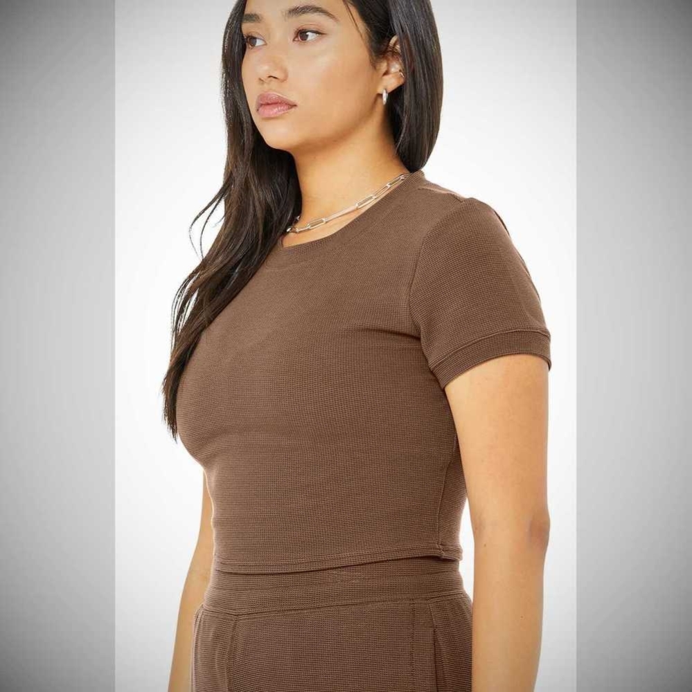 Alo Yoga Micro Waffle Sierra Top Short Sleeve Damen Kaffee | GHQWRI740