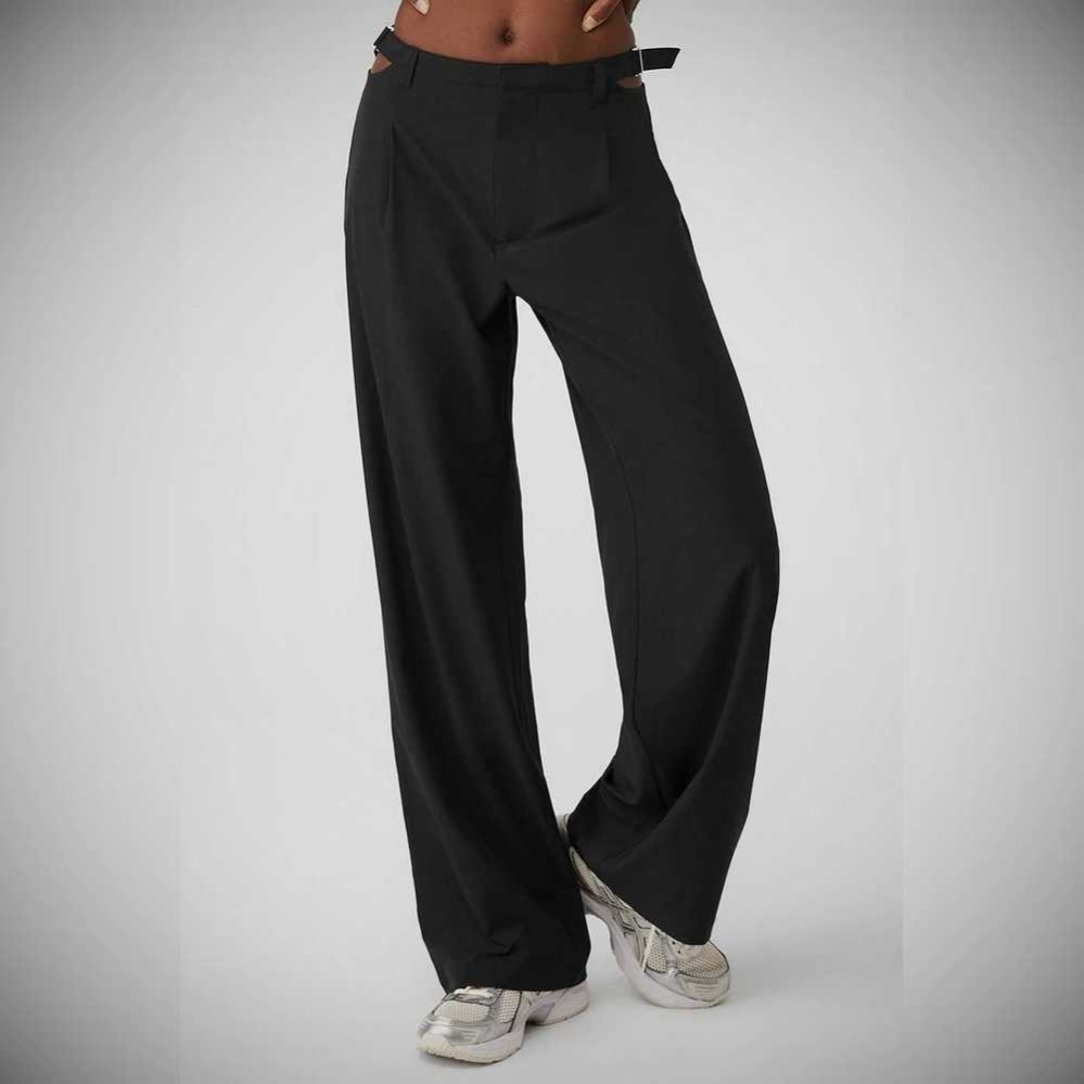 Alo Yoga Mid-Rise Showdown Trouser Hose Damen Schwarz | JVBQWC789