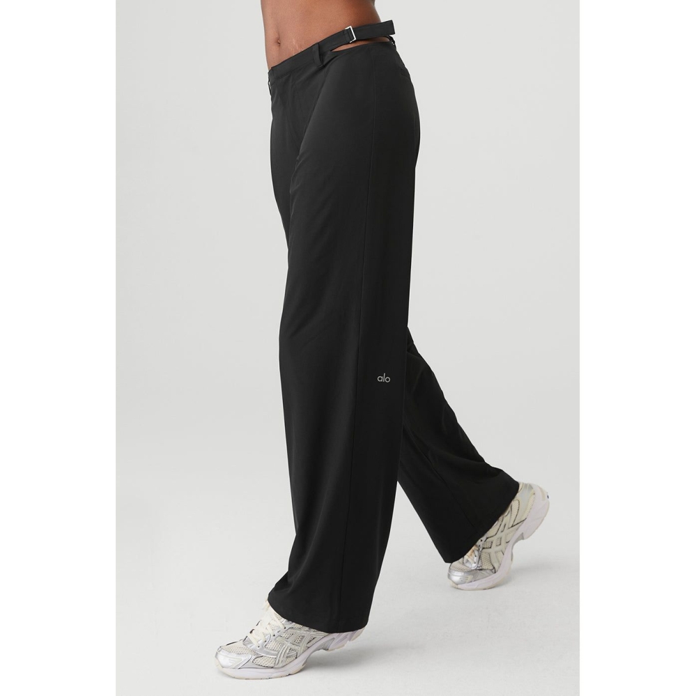 Alo Yoga Mid-Rise Showdown Trouser Hose Damen Schwarz | JVBQWC789