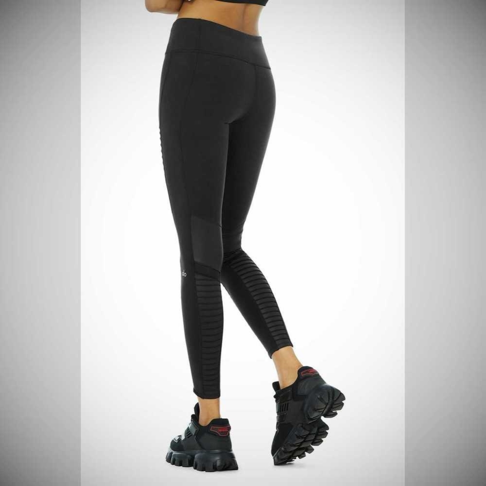 Alo Yoga Moto Leggings Damen Schwarz | TJZCYL761