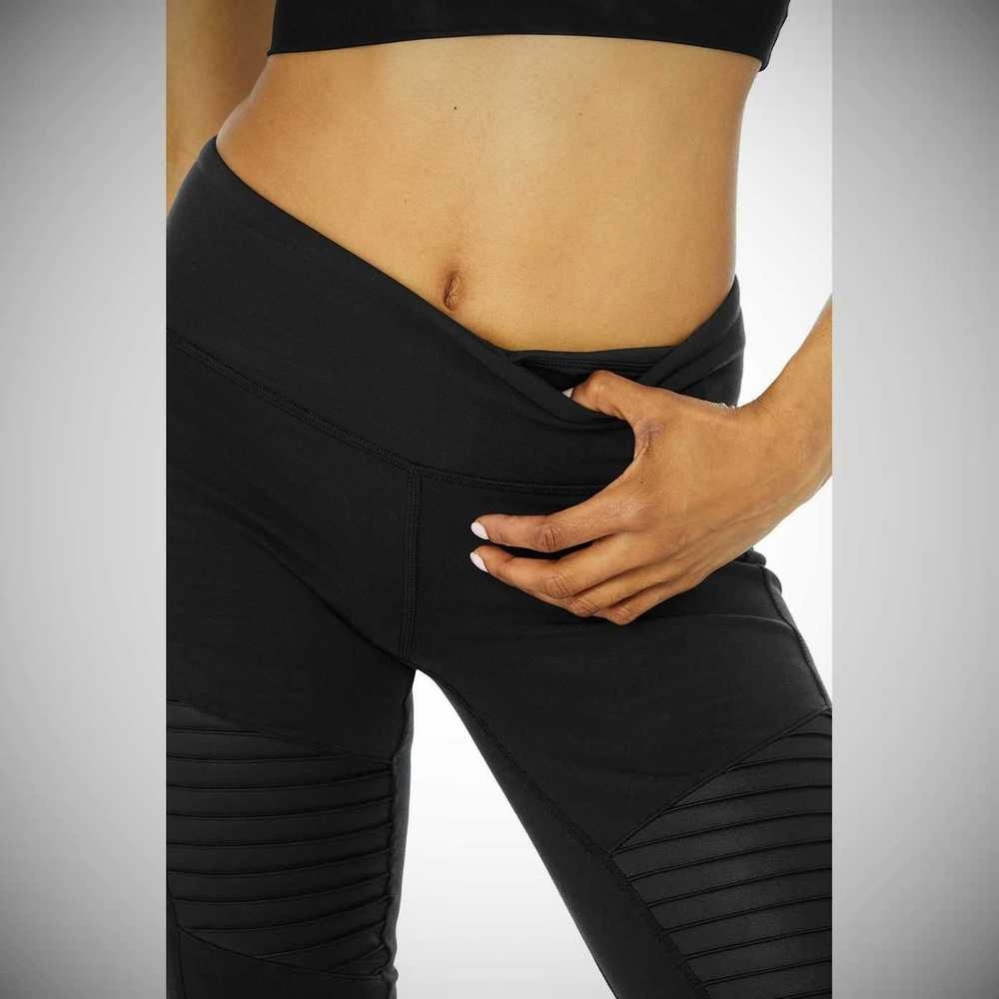 Alo Yoga Moto Leggings Damen Schwarz | TJZCYL761