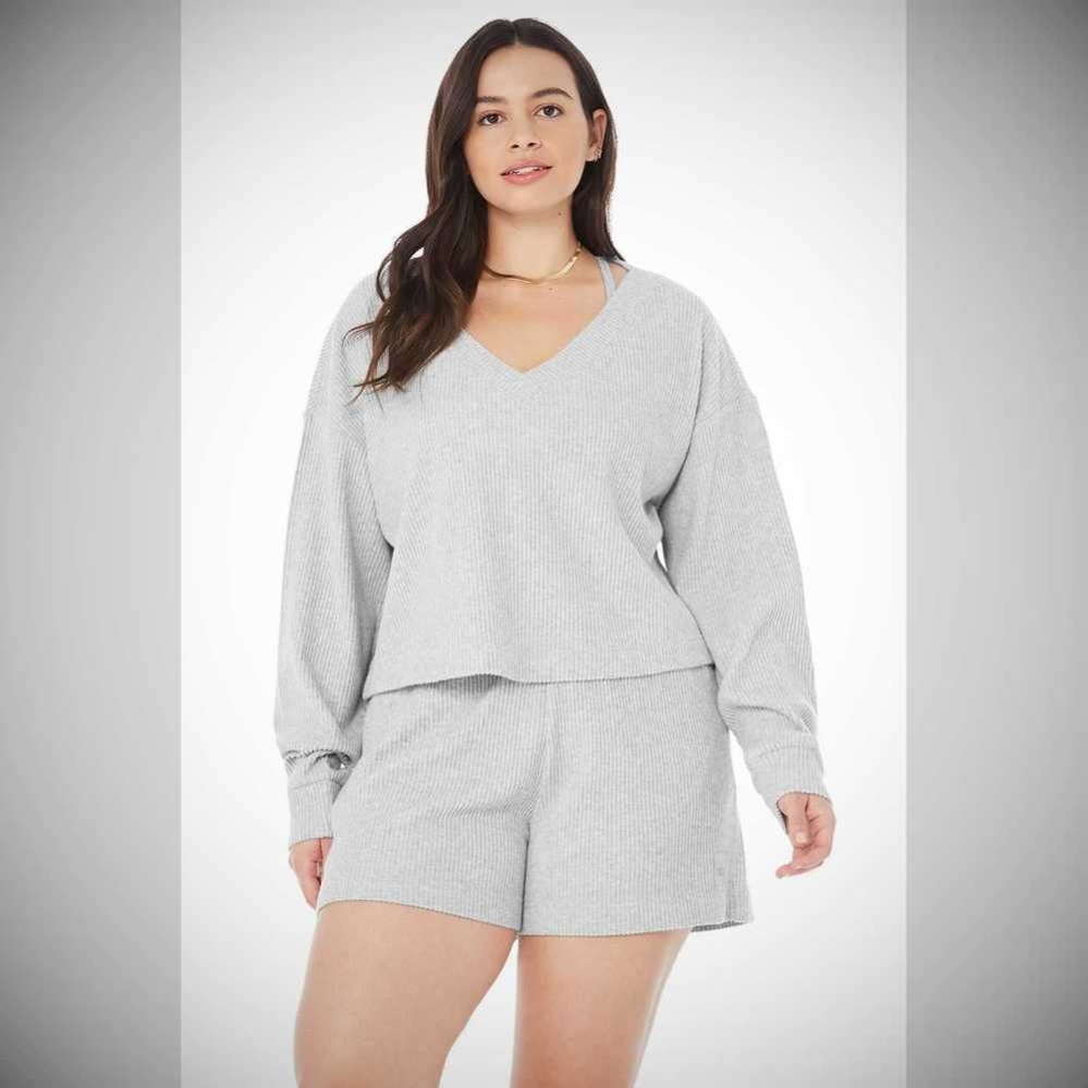 Alo Yoga Muse V-Neck Pullover Damen Grau | ONIVLK163