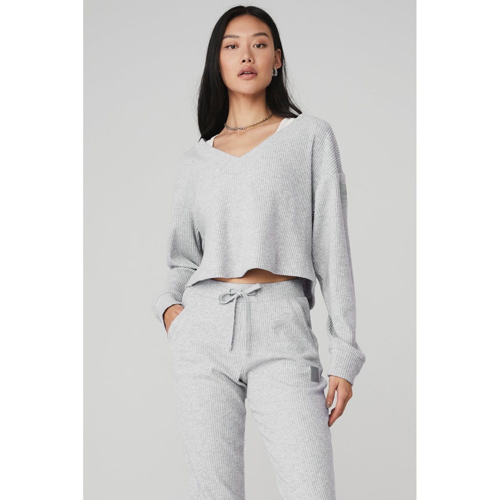 Alo Yoga Muse V-Neck Pullover Damen Grau | ONIVLK163