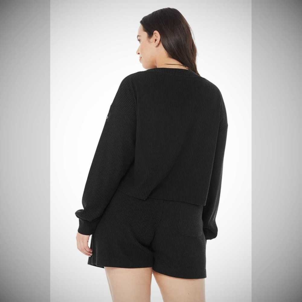 Alo Yoga Muse V-Neck Pullover Damen Schwarz | OBIXTK406