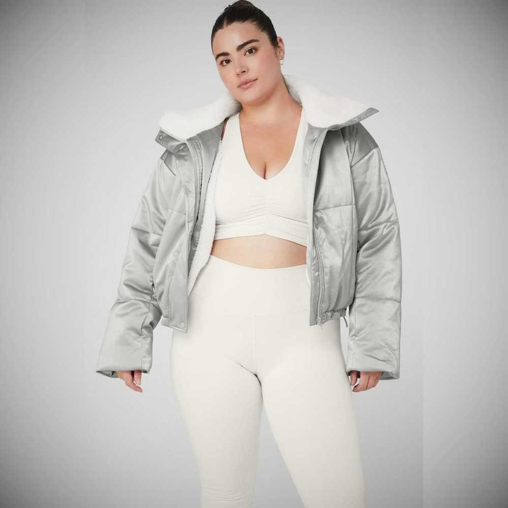 Alo Yoga Orion Cropped Puffer Jacke Damen Silber Weiß | KXAJPN824