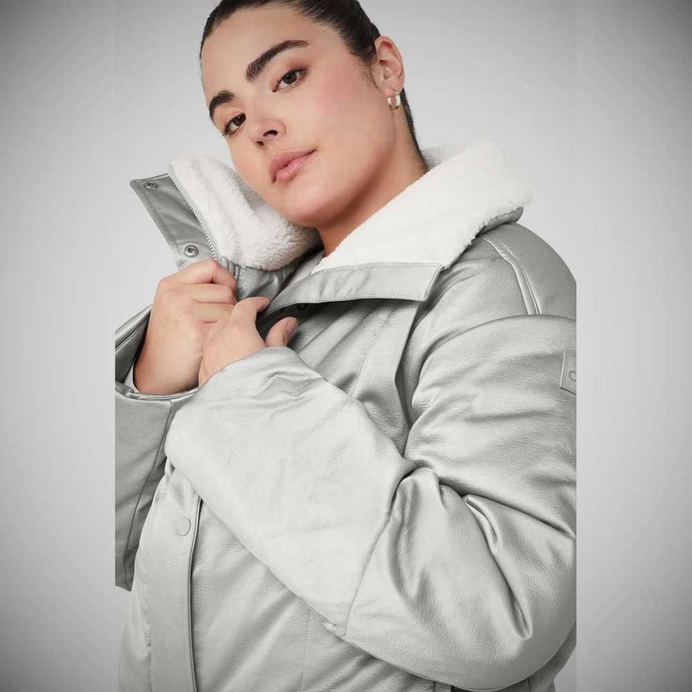 Alo Yoga Orion Cropped Puffer Jacke Damen Silber Weiß | KXAJPN824