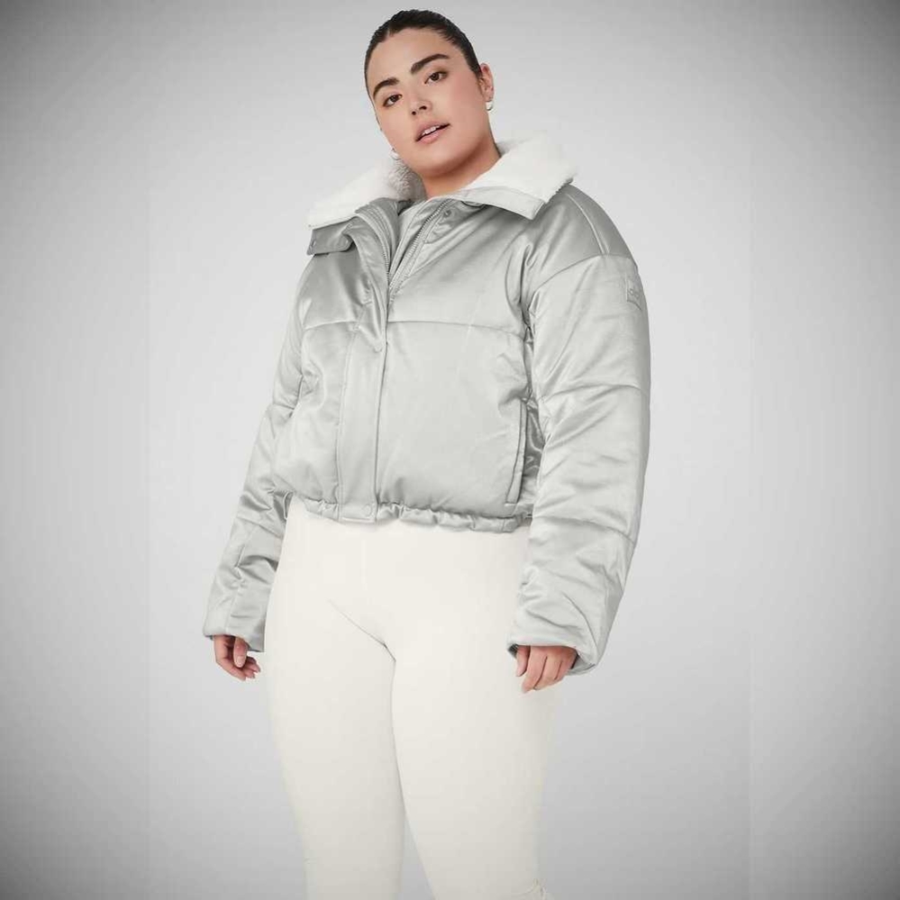 Alo Yoga Orion Cropped Puffer Jacke Damen Silber Weiß | YJCEVX230