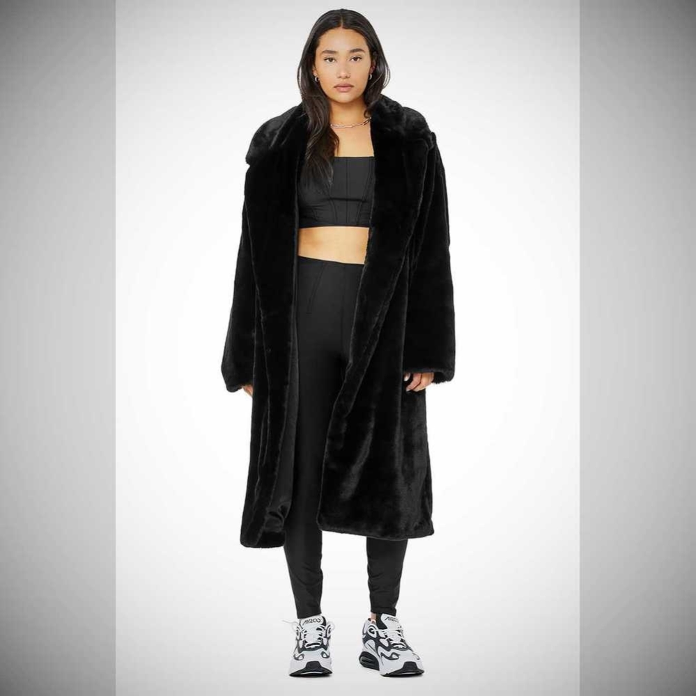 Alo Yoga Oversized Faux Fur Trench Jacke Damen Schwarz | GHDVIJ295