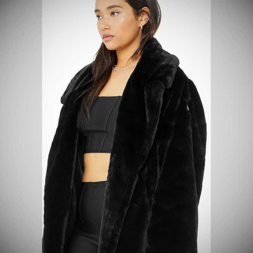 Alo Yoga Oversized Faux Fur Trench Jacke Damen Schwarz | GHDVIJ295