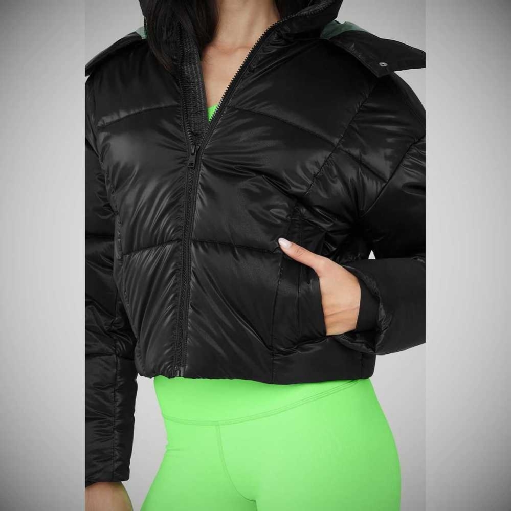 Alo Yoga Pearlized Pristine Puffer Jacke Damen Schwarz Grün | JIAMXG194