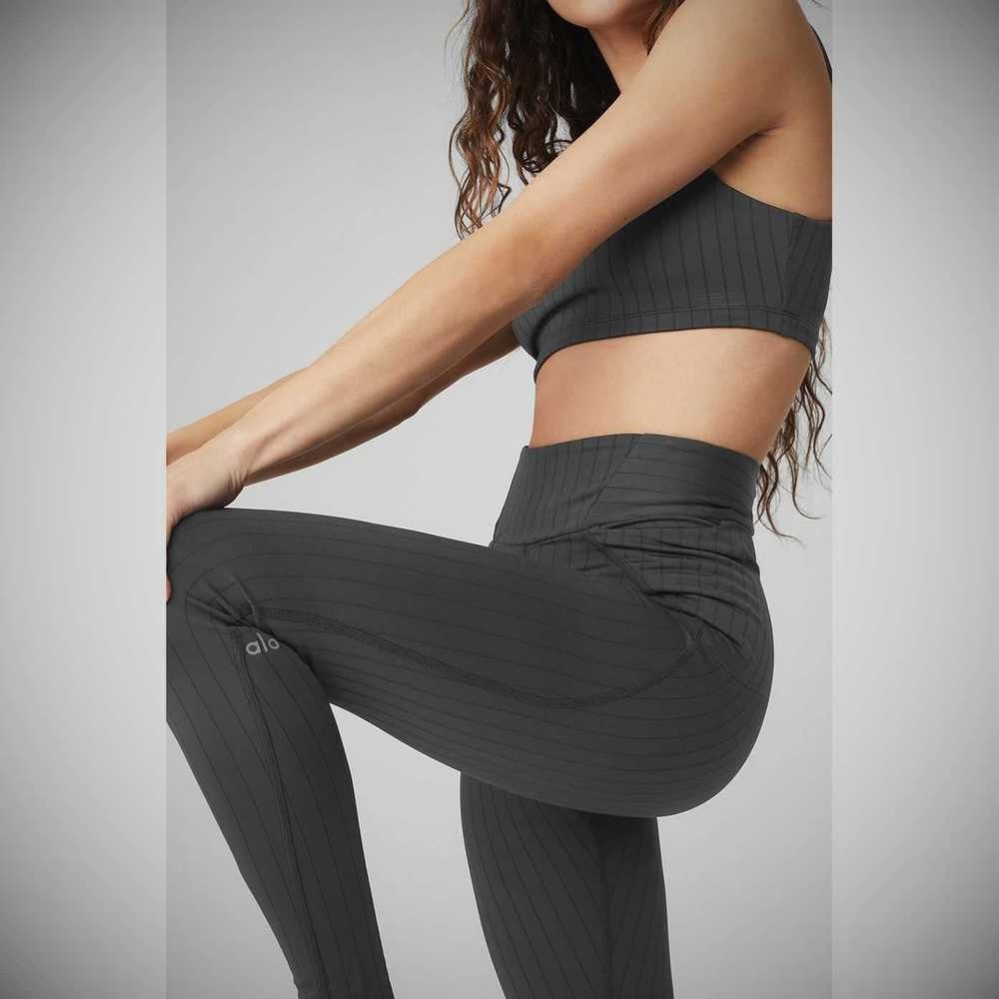 Alo Yoga Pinstripe Jacquard Extreme High-Taille Leggings Damen Grau Schwarz | QPZFNV068