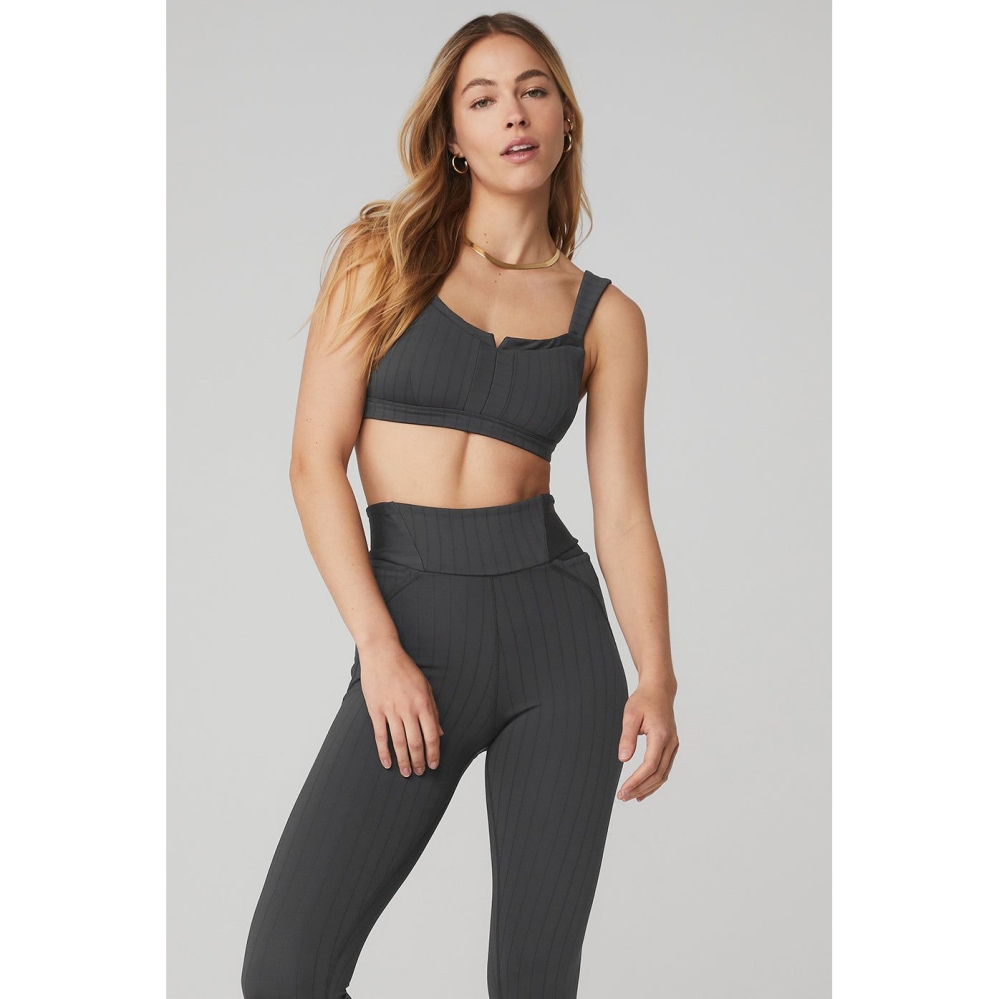 Alo Yoga Pinstripe Jacquardtivate BHs Damen Grau Schwarz | FVTASB714