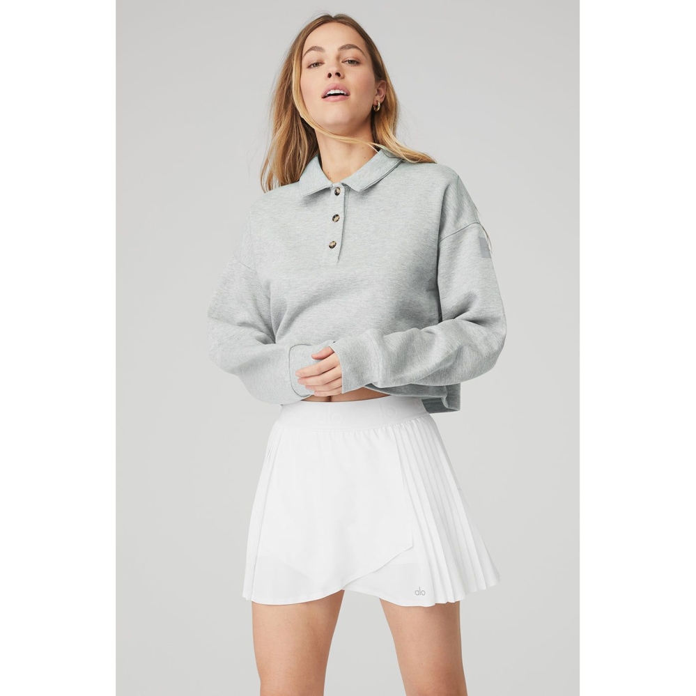 Alo Yoga Polo Henley Pullover Damen Grau | AEKMNC320