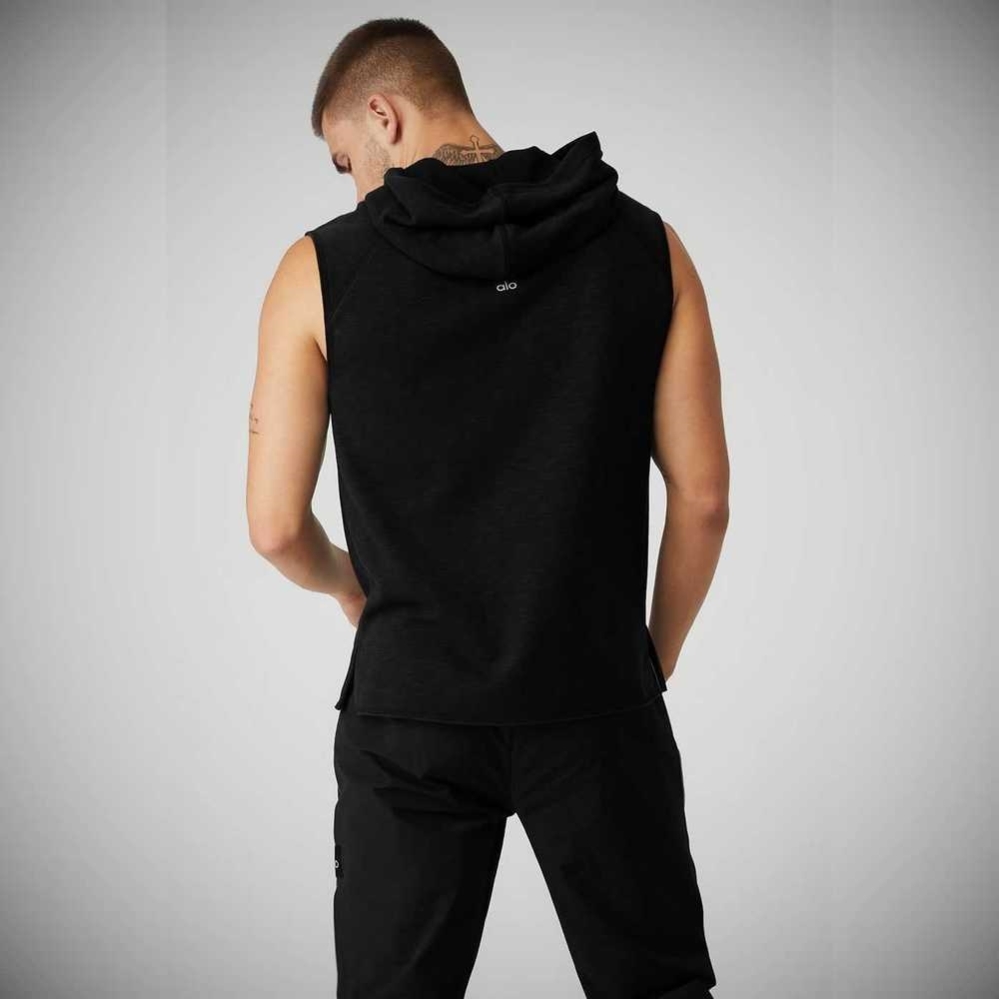 Alo Yoga Qualifier Ärmellose Hoodie Herren Schwarz | OUDBZS657