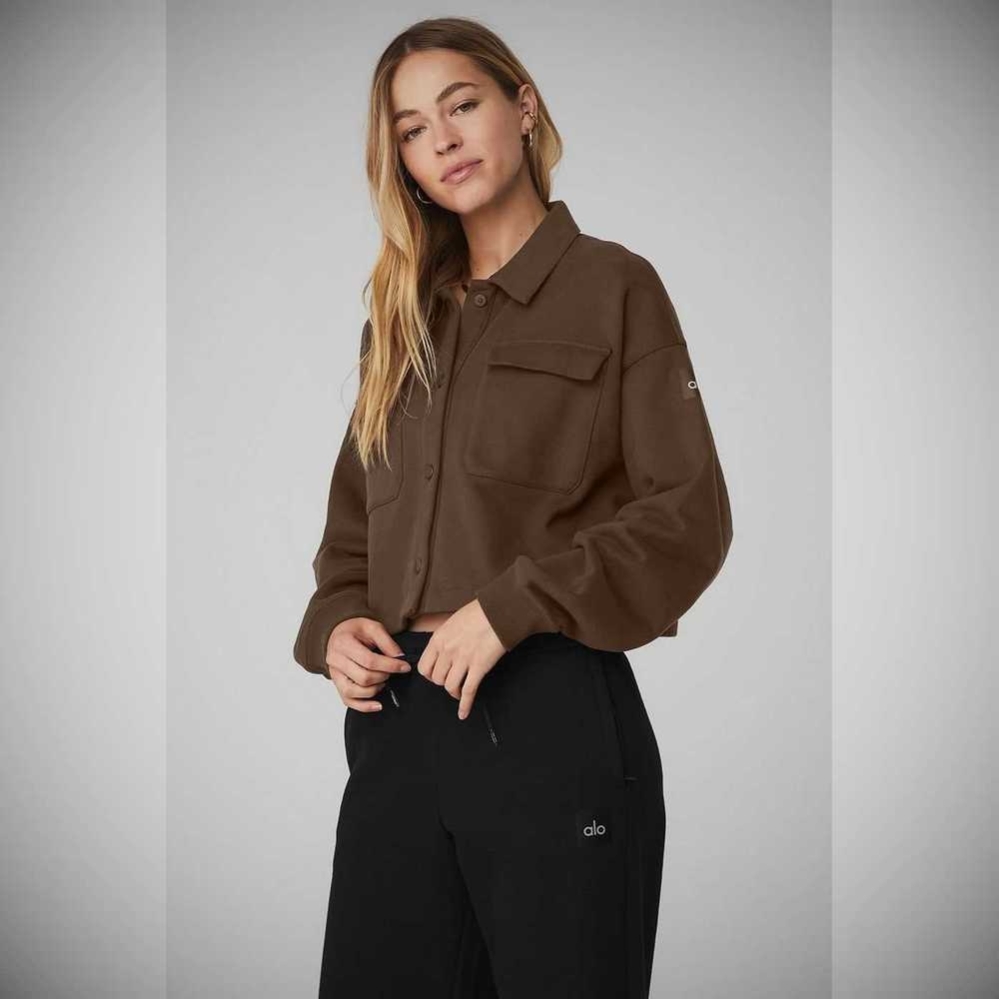 Alo Yoga Renown Cropped Button-Up Pullover Damen Kaffee | CASGIY172