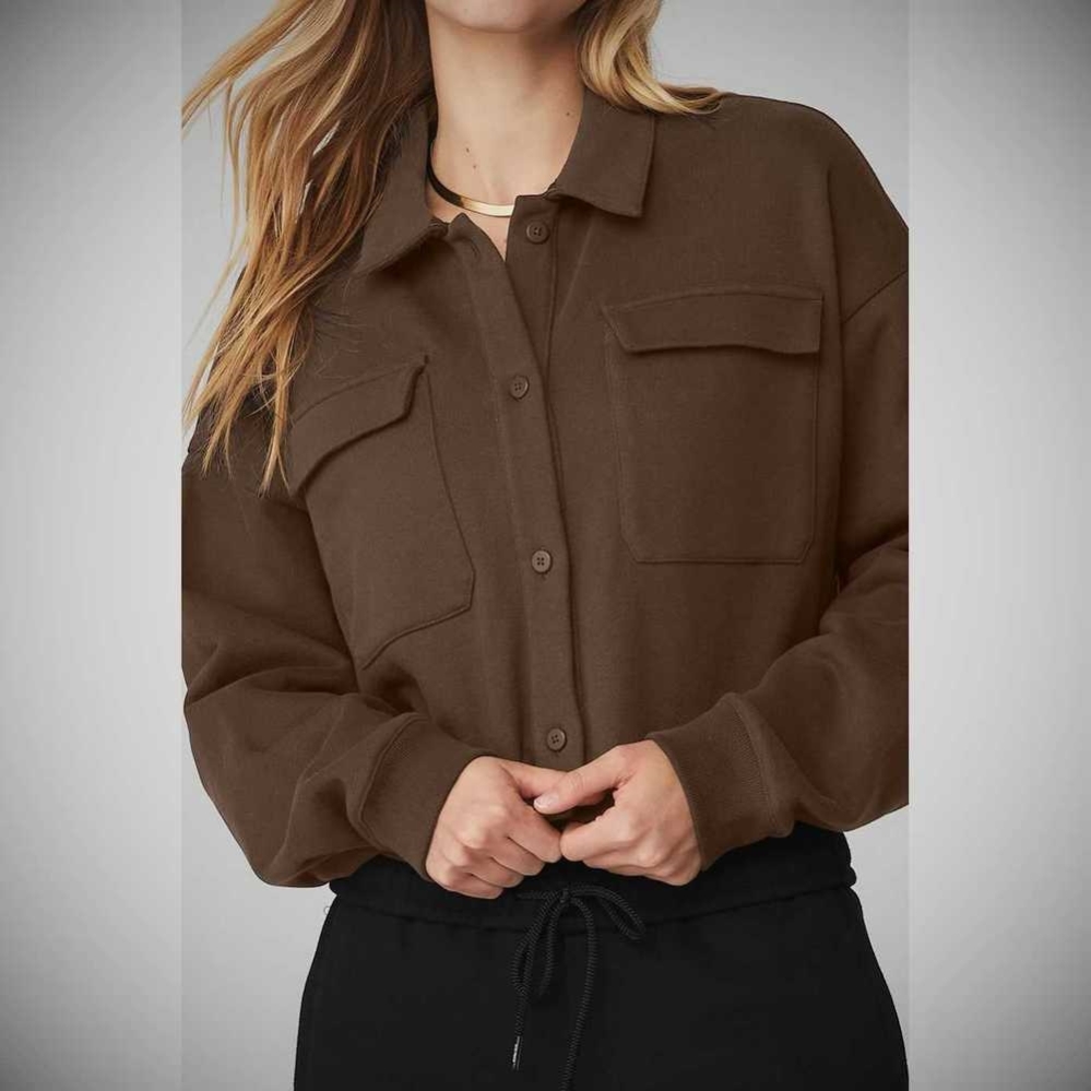 Alo Yoga Renown Cropped Button-Up Pullover Damen Kaffee | CASGIY172