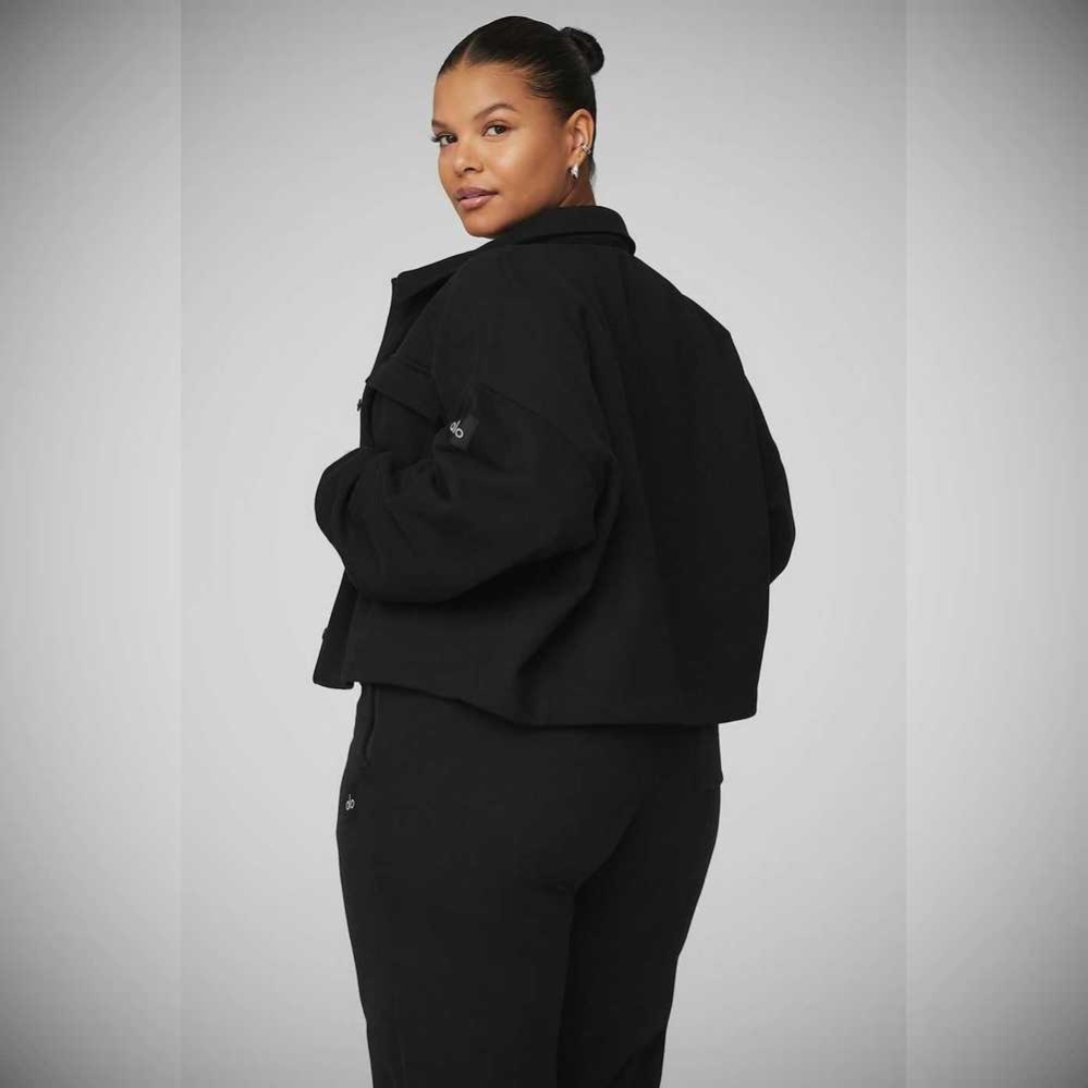 Alo Yoga Renown Cropped Button-Up Pullover Damen Schwarz | KBCXTU428