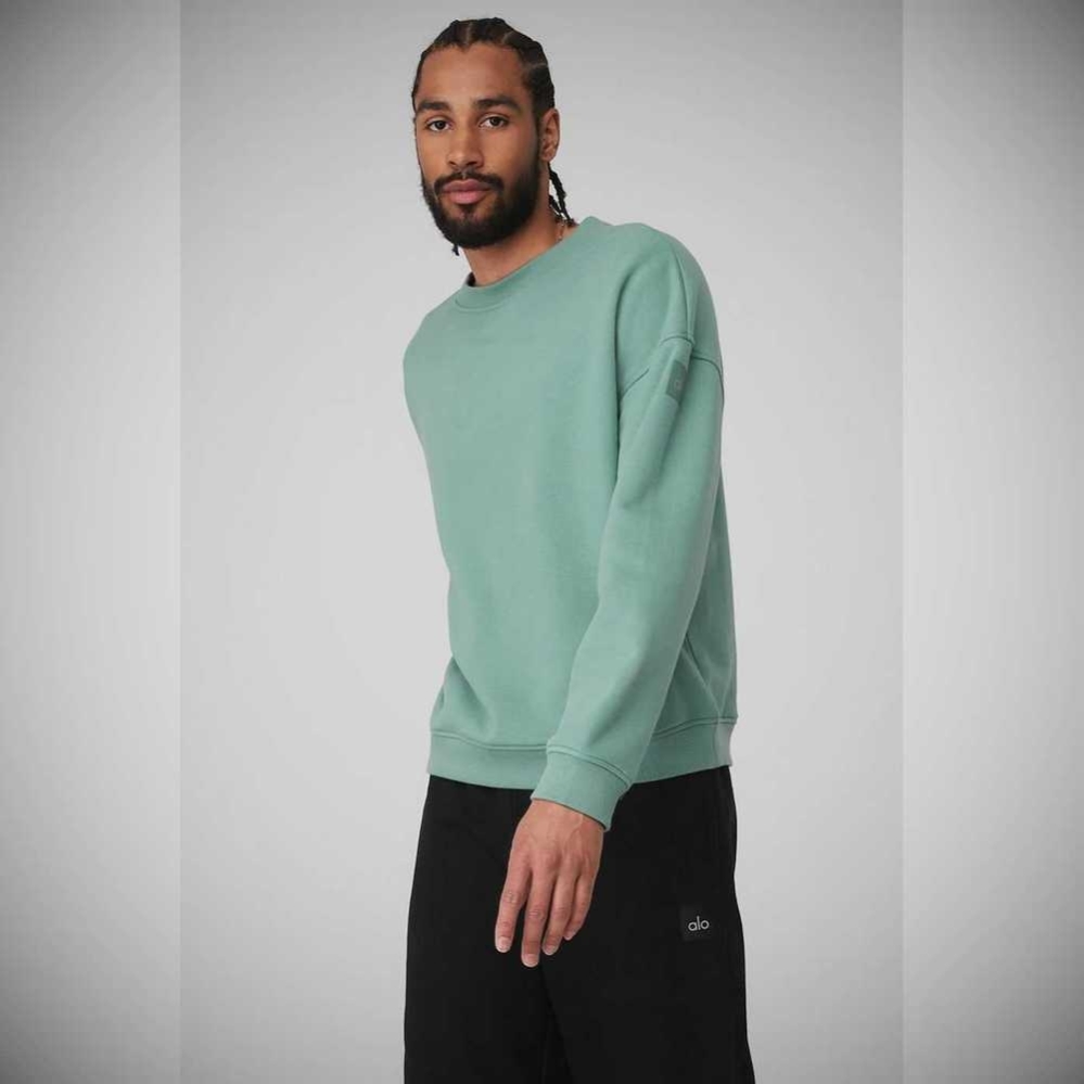 Alo Yoga Renown Heavy Weight Crew Neck Oberbekleidung Herren Blau | HVZEGQ859