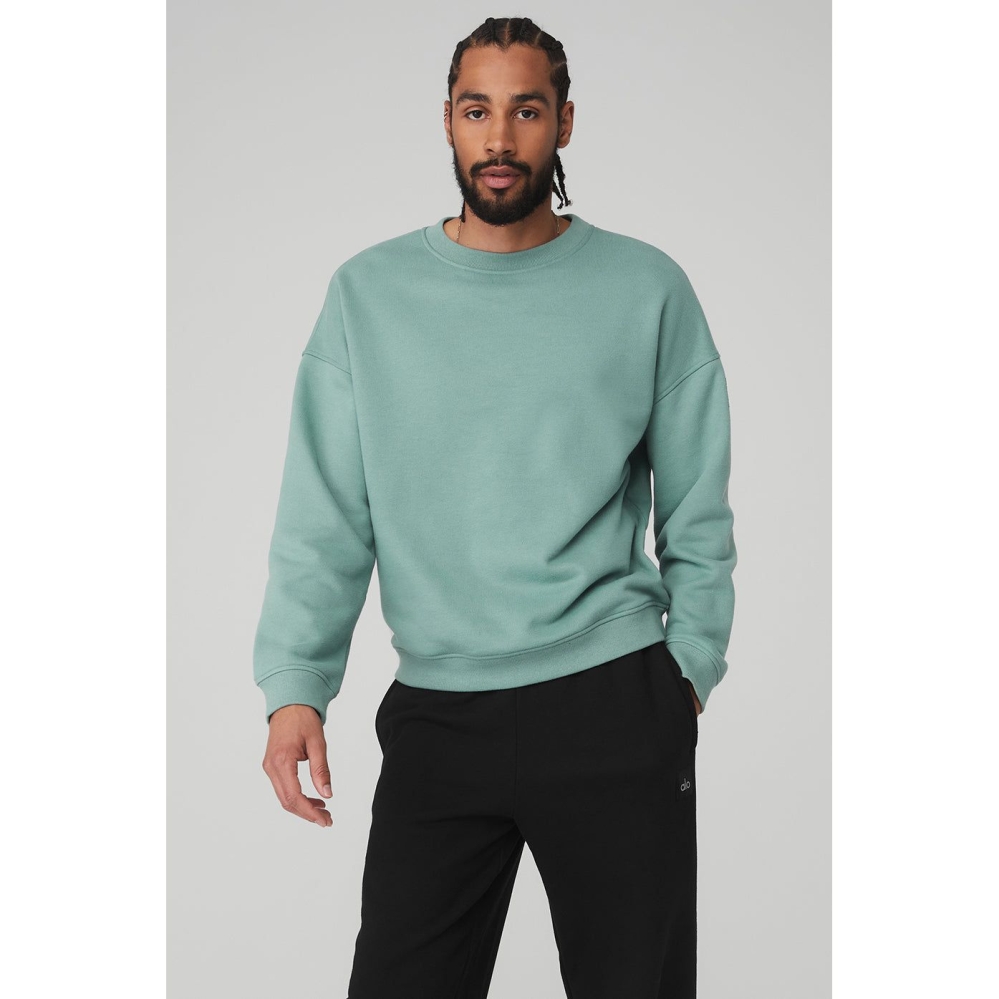 Alo Yoga Renown Heavy Weight Crew Neck Oberbekleidung Herren Blau | HVZEGQ859