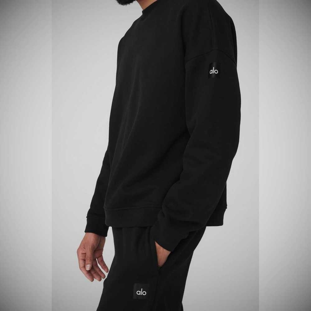 Alo Yoga Renown Heavy Weight Crew Neck Oberbekleidung Herren Schwarz | YOUNVS542