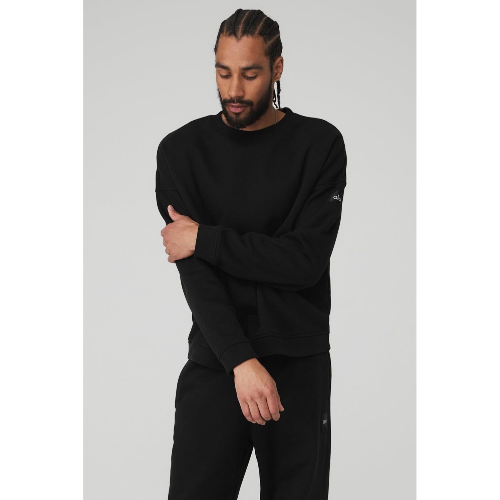 Alo Yoga Renown Heavy Weight Crew Neck Oberbekleidung Herren Schwarz | YOUNVS542